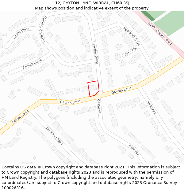 12, GAYTON LANE, WIRRAL, CH60 3SJ: Location map and indicative extent of plot