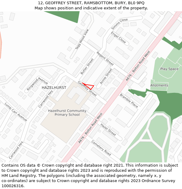 12, GEOFFREY STREET, RAMSBOTTOM, BURY, BL0 9PQ: Location map and indicative extent of plot
