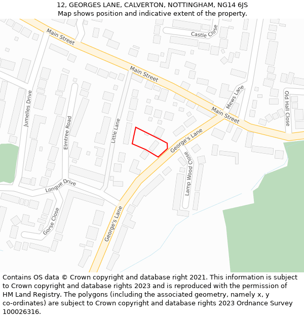 12, GEORGES LANE, CALVERTON, NOTTINGHAM, NG14 6JS: Location map and indicative extent of plot