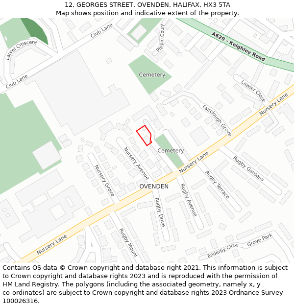 12, GEORGES STREET, OVENDEN, HALIFAX, HX3 5TA: Location map and indicative extent of plot