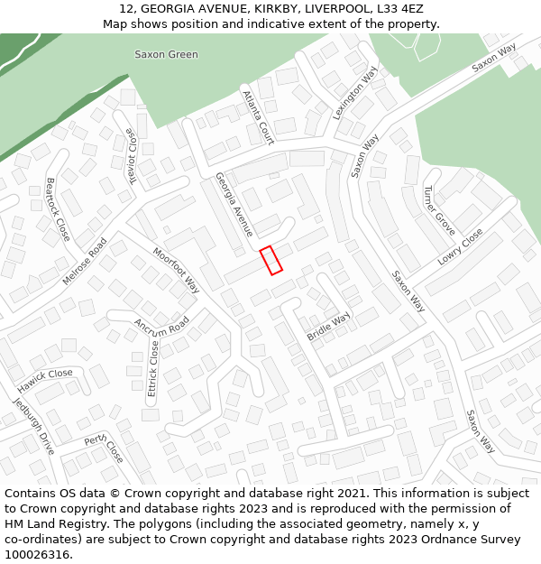 12, GEORGIA AVENUE, KIRKBY, LIVERPOOL, L33 4EZ: Location map and indicative extent of plot