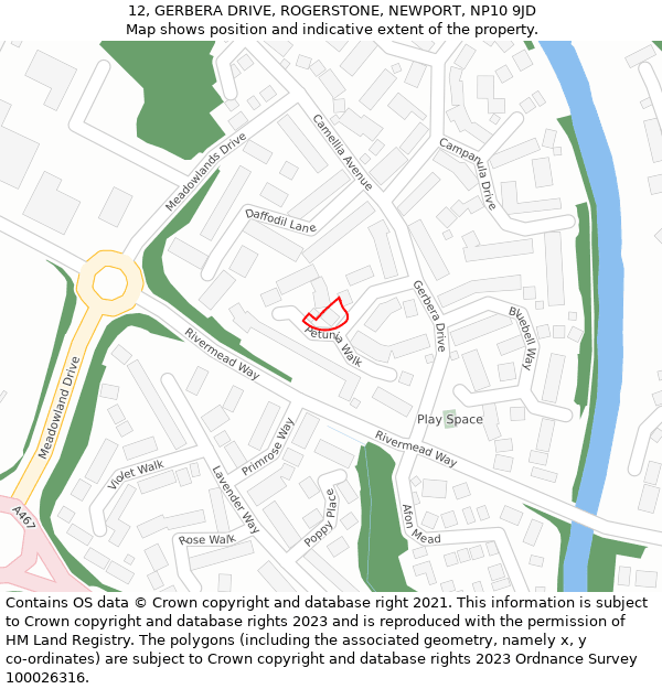 12, GERBERA DRIVE, ROGERSTONE, NEWPORT, NP10 9JD: Location map and indicative extent of plot