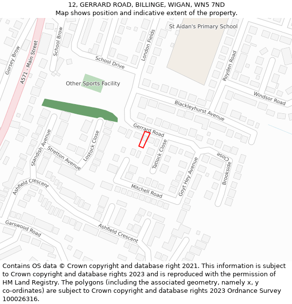 12, GERRARD ROAD, BILLINGE, WIGAN, WN5 7ND: Location map and indicative extent of plot