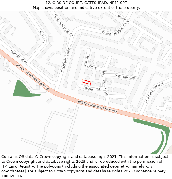 12, GIBSIDE COURT, GATESHEAD, NE11 9PT: Location map and indicative extent of plot