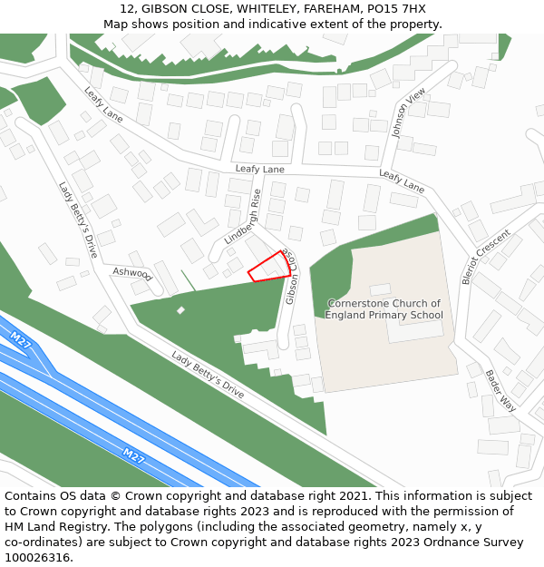 12, GIBSON CLOSE, WHITELEY, FAREHAM, PO15 7HX: Location map and indicative extent of plot