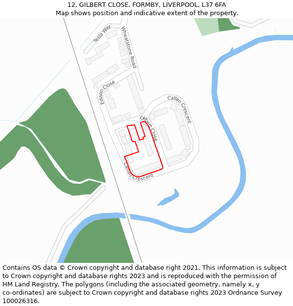 12, GILBERT CLOSE, FORMBY, LIVERPOOL, L37 6FA: Location map and indicative extent of plot