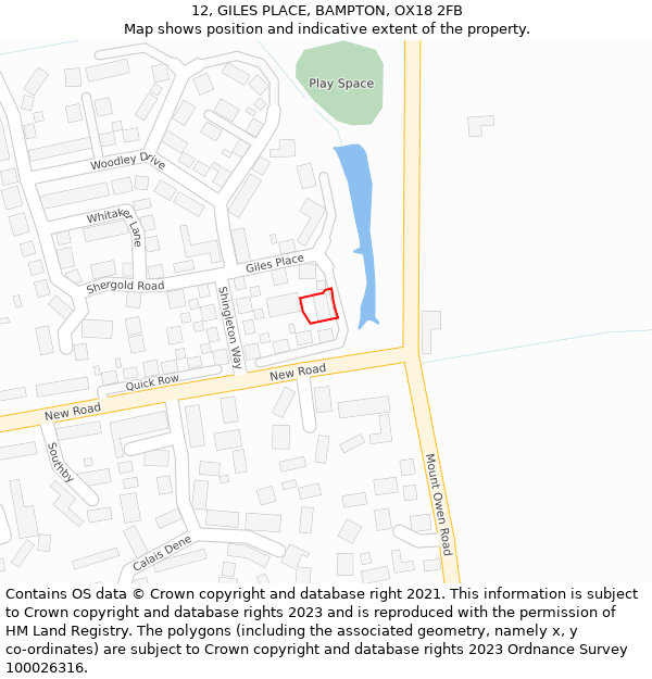 12, GILES PLACE, BAMPTON, OX18 2FB: Location map and indicative extent of plot