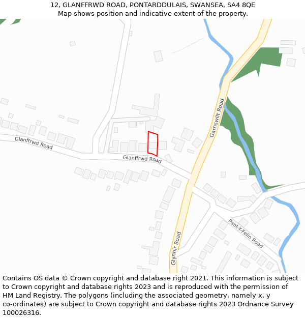 12, GLANFFRWD ROAD, PONTARDDULAIS, SWANSEA, SA4 8QE: Location map and indicative extent of plot