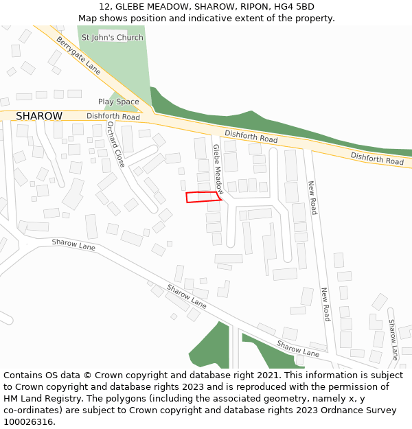 12, GLEBE MEADOW, SHAROW, RIPON, HG4 5BD: Location map and indicative extent of plot