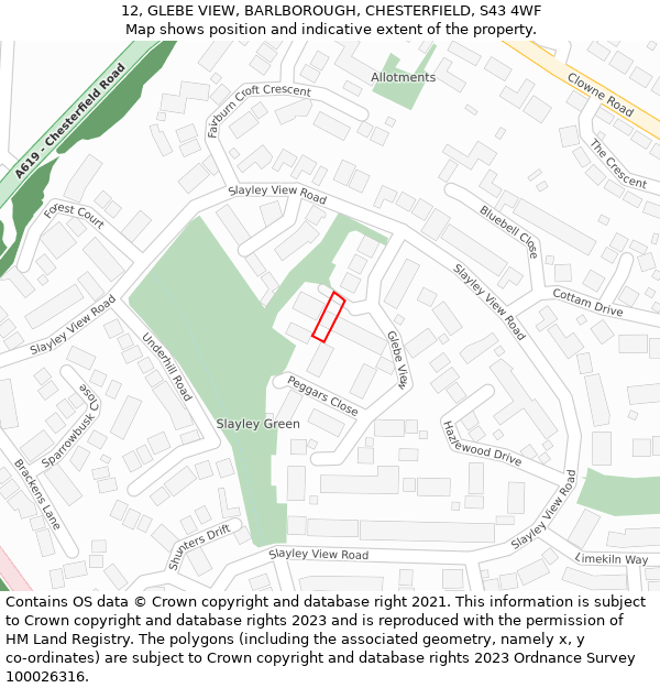 12, GLEBE VIEW, BARLBOROUGH, CHESTERFIELD, S43 4WF: Location map and indicative extent of plot