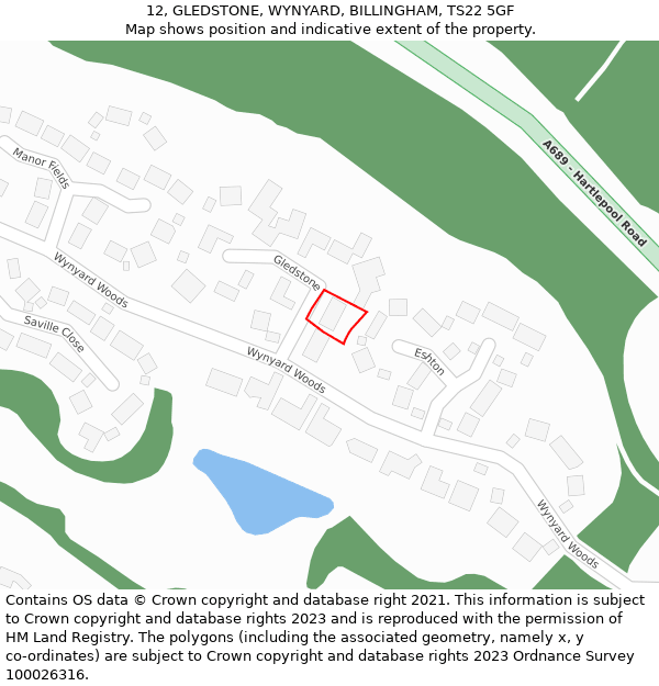 12, GLEDSTONE, WYNYARD, BILLINGHAM, TS22 5GF: Location map and indicative extent of plot