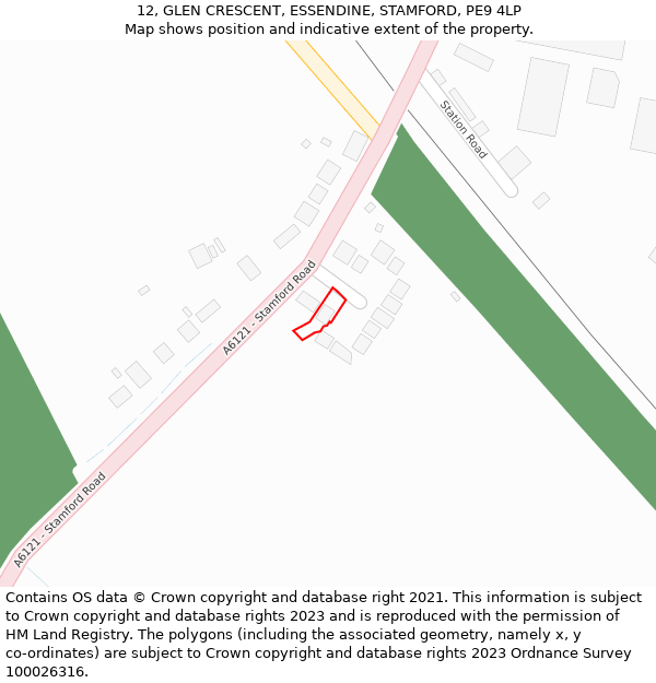 12, GLEN CRESCENT, ESSENDINE, STAMFORD, PE9 4LP: Location map and indicative extent of plot