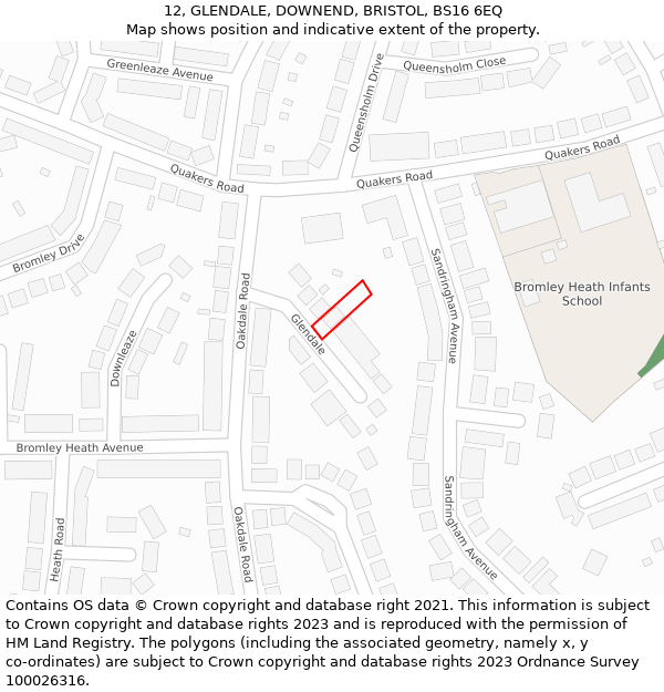 12, GLENDALE, DOWNEND, BRISTOL, BS16 6EQ: Location map and indicative extent of plot