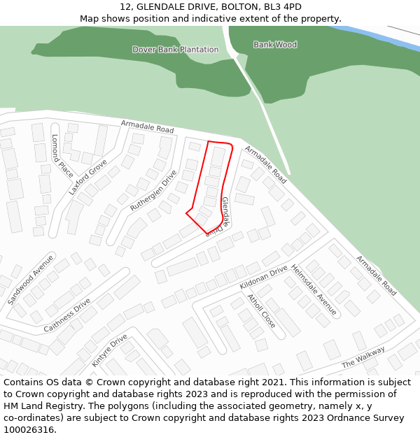 12, GLENDALE DRIVE, BOLTON, BL3 4PD: Location map and indicative extent of plot