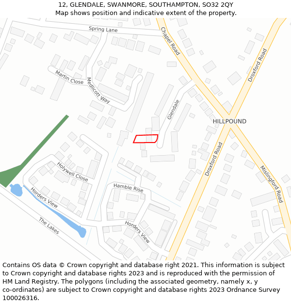 12, GLENDALE, SWANMORE, SOUTHAMPTON, SO32 2QY: Location map and indicative extent of plot