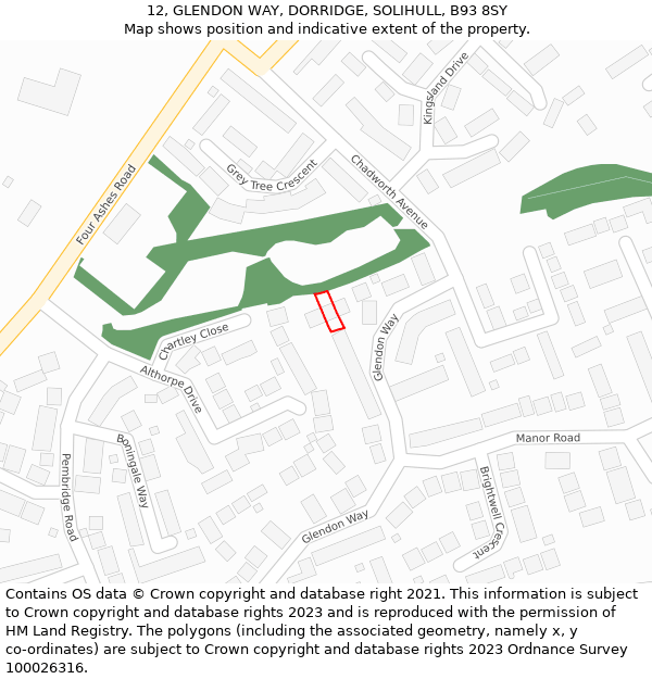 12, GLENDON WAY, DORRIDGE, SOLIHULL, B93 8SY: Location map and indicative extent of plot