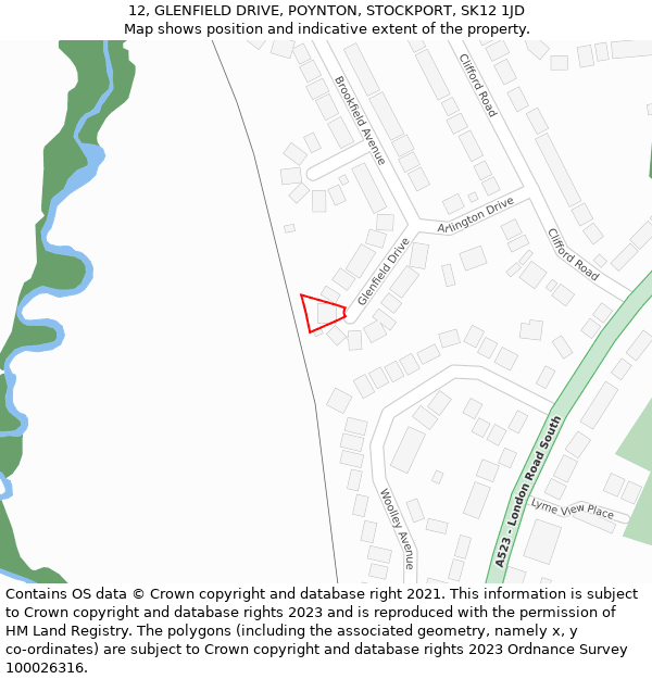 12, GLENFIELD DRIVE, POYNTON, STOCKPORT, SK12 1JD: Location map and indicative extent of plot