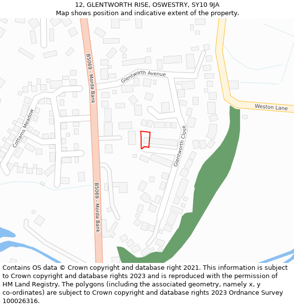 12, GLENTWORTH RISE, OSWESTRY, SY10 9JA: Location map and indicative extent of plot