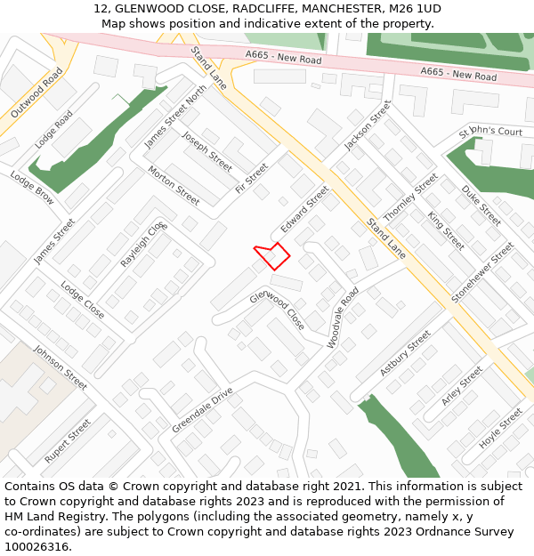 12, GLENWOOD CLOSE, RADCLIFFE, MANCHESTER, M26 1UD: Location map and indicative extent of plot