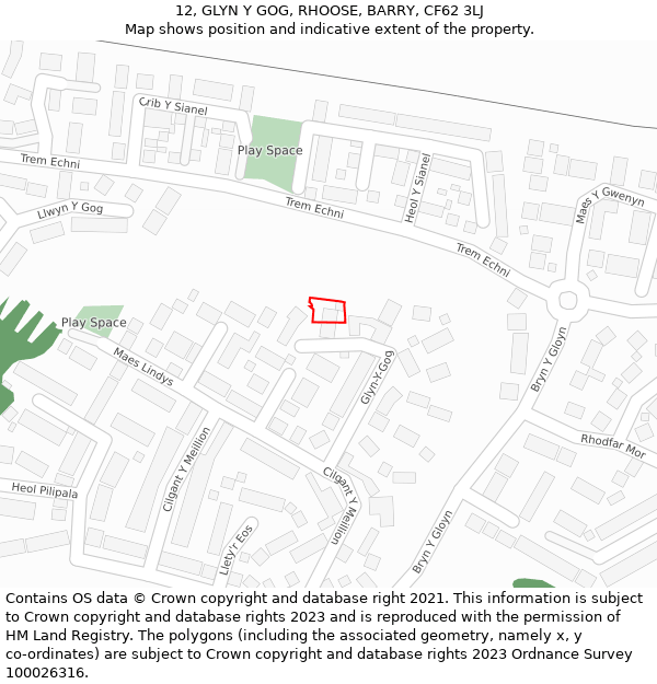 12, GLYN Y GOG, RHOOSE, BARRY, CF62 3LJ: Location map and indicative extent of plot