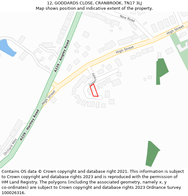 12, GODDARDS CLOSE, CRANBROOK, TN17 3LJ: Location map and indicative extent of plot