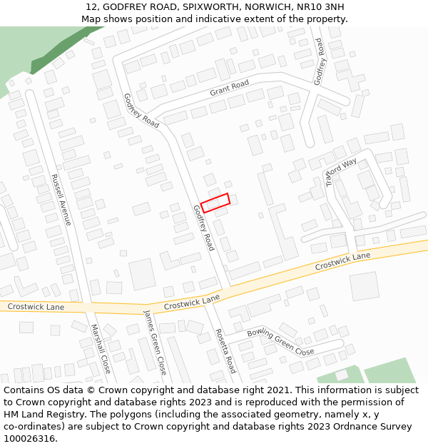 12, GODFREY ROAD, SPIXWORTH, NORWICH, NR10 3NH: Location map and indicative extent of plot