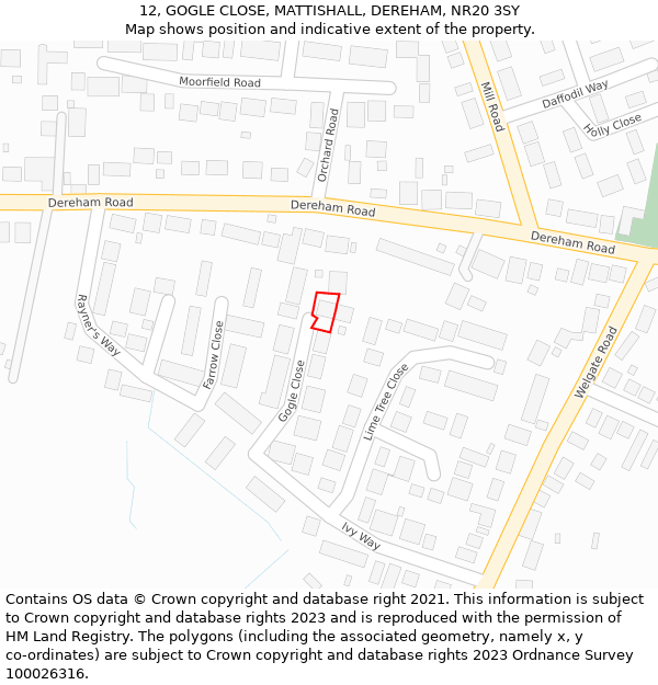 12, GOGLE CLOSE, MATTISHALL, DEREHAM, NR20 3SY: Location map and indicative extent of plot