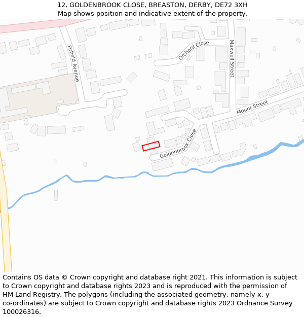 12, GOLDENBROOK CLOSE, BREASTON, DERBY, DE72 3XH: Location map and indicative extent of plot