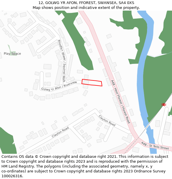 12, GOLWG YR AFON, FFOREST, SWANSEA, SA4 0XS: Location map and indicative extent of plot