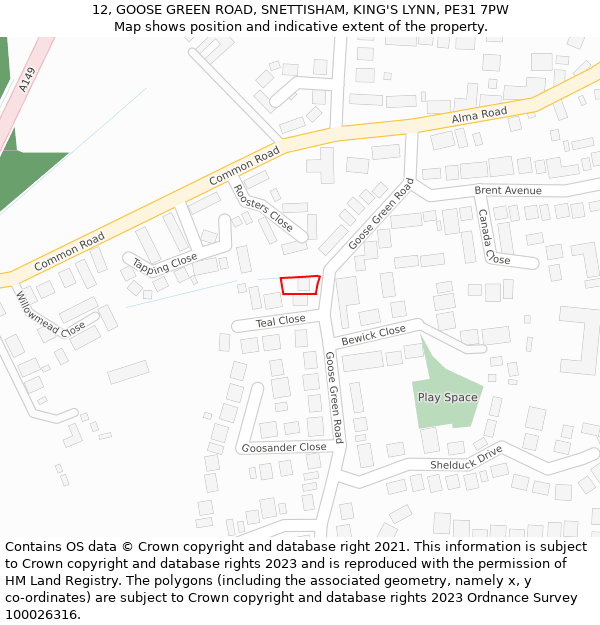 12, GOOSE GREEN ROAD, SNETTISHAM, KING'S LYNN, PE31 7PW: Location map and indicative extent of plot