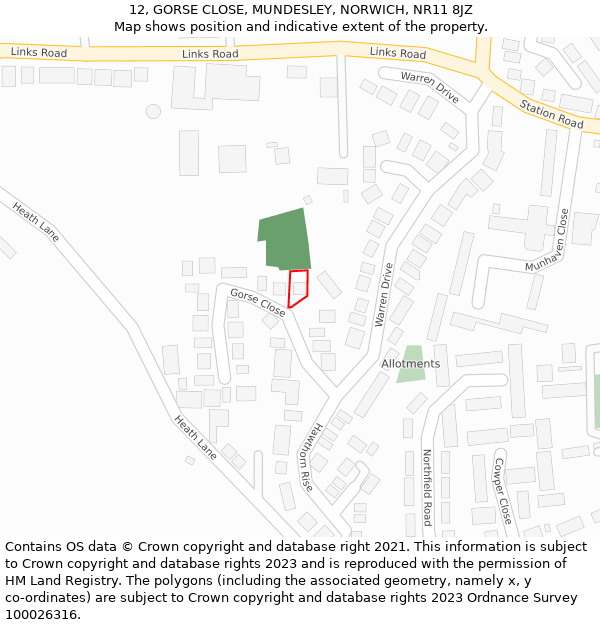 12, GORSE CLOSE, MUNDESLEY, NORWICH, NR11 8JZ: Location map and indicative extent of plot