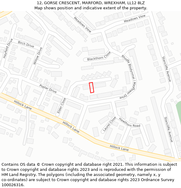 12, GORSE CRESCENT, MARFORD, WREXHAM, LL12 8LZ: Location map and indicative extent of plot