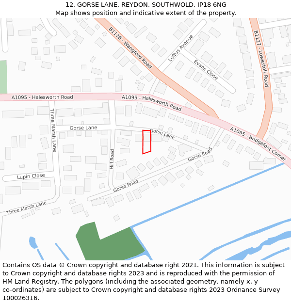 12, GORSE LANE, REYDON, SOUTHWOLD, IP18 6NG: Location map and indicative extent of plot