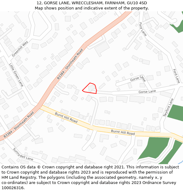 12, GORSE LANE, WRECCLESHAM, FARNHAM, GU10 4SD: Location map and indicative extent of plot