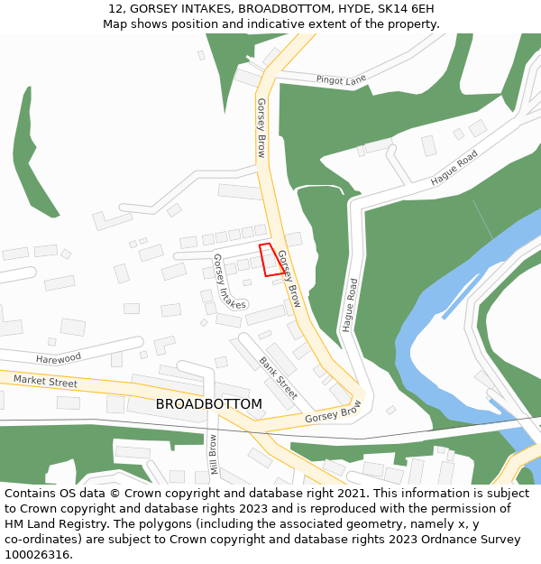 12, GORSEY INTAKES, BROADBOTTOM, HYDE, SK14 6EH: Location map and indicative extent of plot