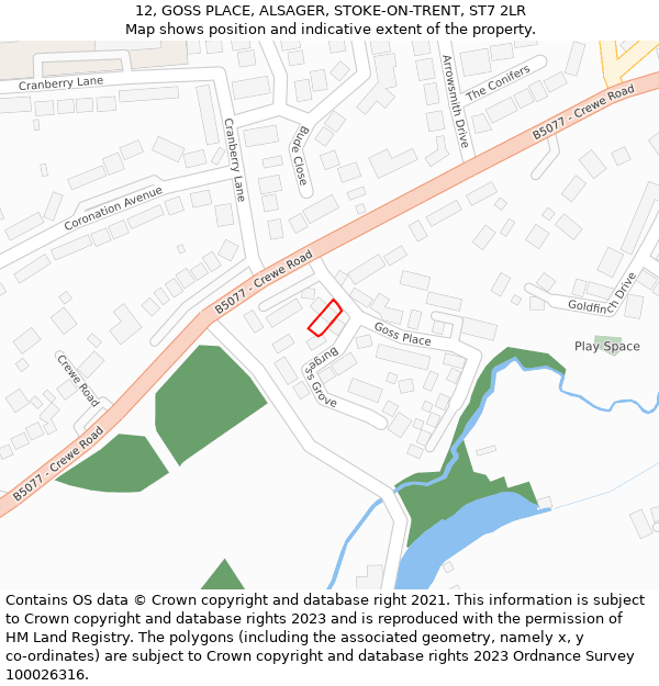 12, GOSS PLACE, ALSAGER, STOKE-ON-TRENT, ST7 2LR: Location map and indicative extent of plot