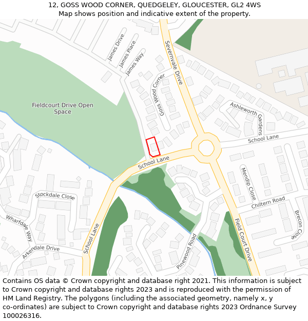 12, GOSS WOOD CORNER, QUEDGELEY, GLOUCESTER, GL2 4WS: Location map and indicative extent of plot