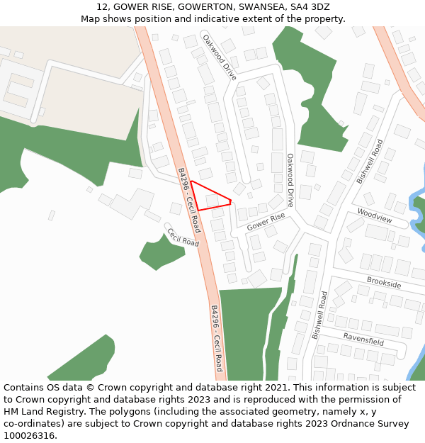 12, GOWER RISE, GOWERTON, SWANSEA, SA4 3DZ: Location map and indicative extent of plot