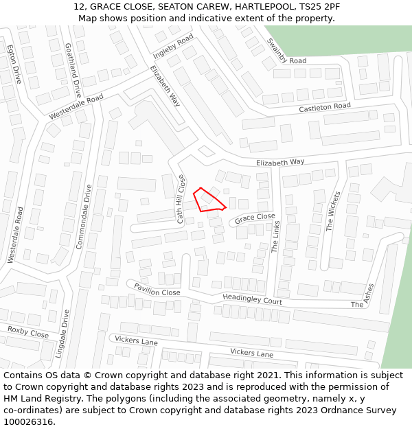 12, GRACE CLOSE, SEATON CAREW, HARTLEPOOL, TS25 2PF: Location map and indicative extent of plot