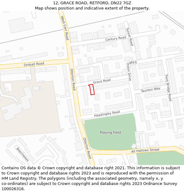 12, GRACE ROAD, RETFORD, DN22 7GZ: Location map and indicative extent of plot