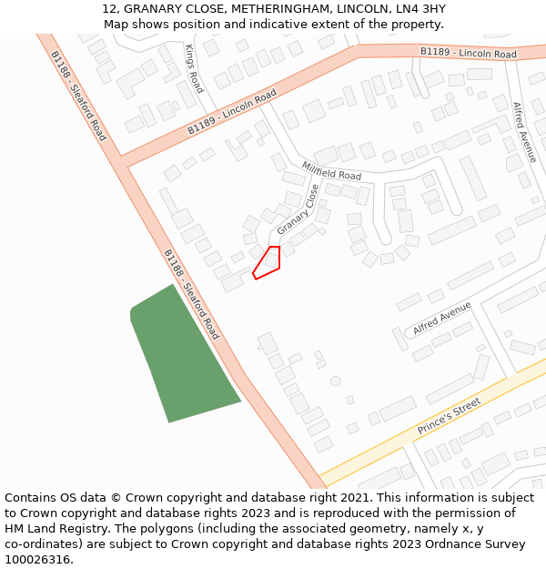 12, GRANARY CLOSE, METHERINGHAM, LINCOLN, LN4 3HY: Location map and indicative extent of plot