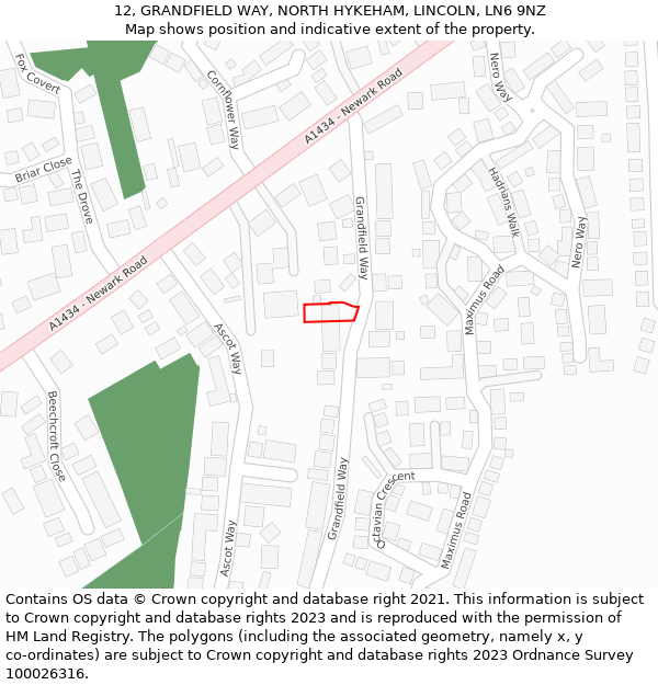 12, GRANDFIELD WAY, NORTH HYKEHAM, LINCOLN, LN6 9NZ: Location map and indicative extent of plot