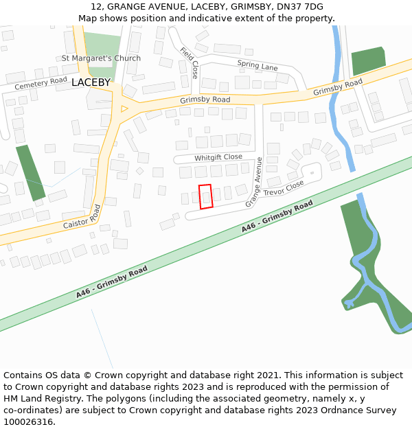 12, GRANGE AVENUE, LACEBY, GRIMSBY, DN37 7DG: Location map and indicative extent of plot