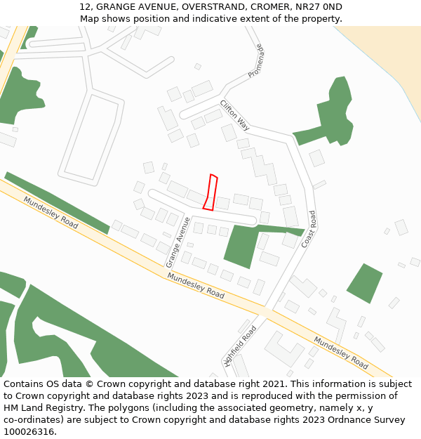 12, GRANGE AVENUE, OVERSTRAND, CROMER, NR27 0ND: Location map and indicative extent of plot