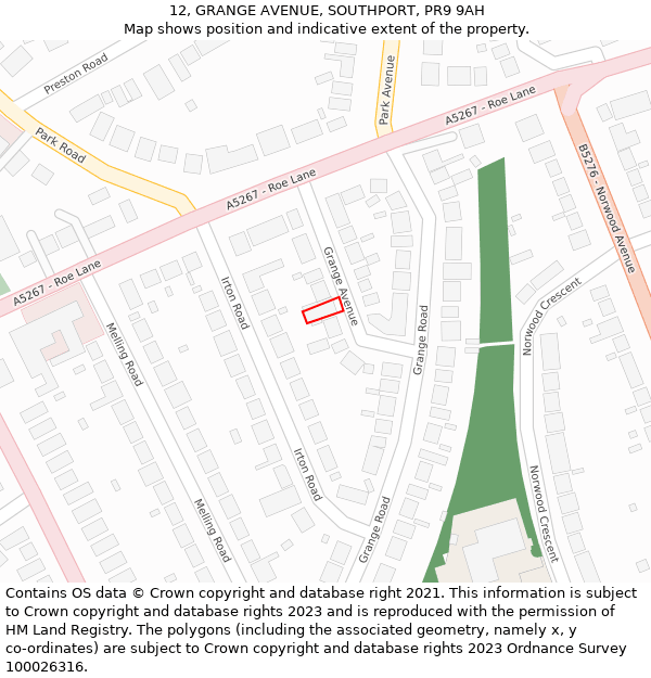 12, GRANGE AVENUE, SOUTHPORT, PR9 9AH: Location map and indicative extent of plot