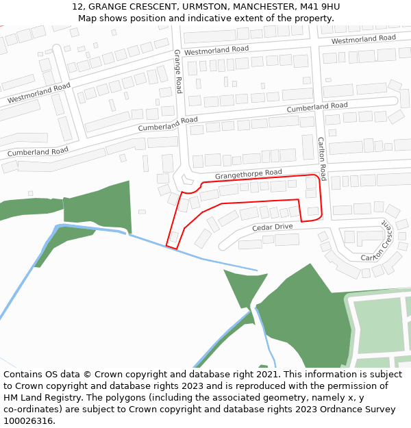 12, GRANGE CRESCENT, URMSTON, MANCHESTER, M41 9HU: Location map and indicative extent of plot