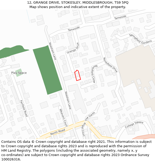 12, GRANGE DRIVE, STOKESLEY, MIDDLESBROUGH, TS9 5PQ: Location map and indicative extent of plot