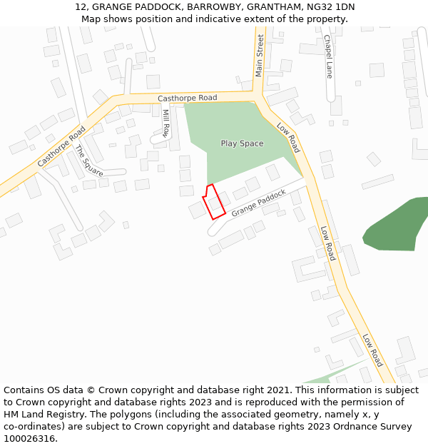 12, GRANGE PADDOCK, BARROWBY, GRANTHAM, NG32 1DN: Location map and indicative extent of plot