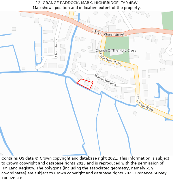 12, GRANGE PADDOCK, MARK, HIGHBRIDGE, TA9 4RW: Location map and indicative extent of plot
