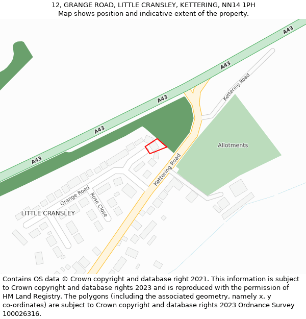 12, GRANGE ROAD, LITTLE CRANSLEY, KETTERING, NN14 1PH: Location map and indicative extent of plot